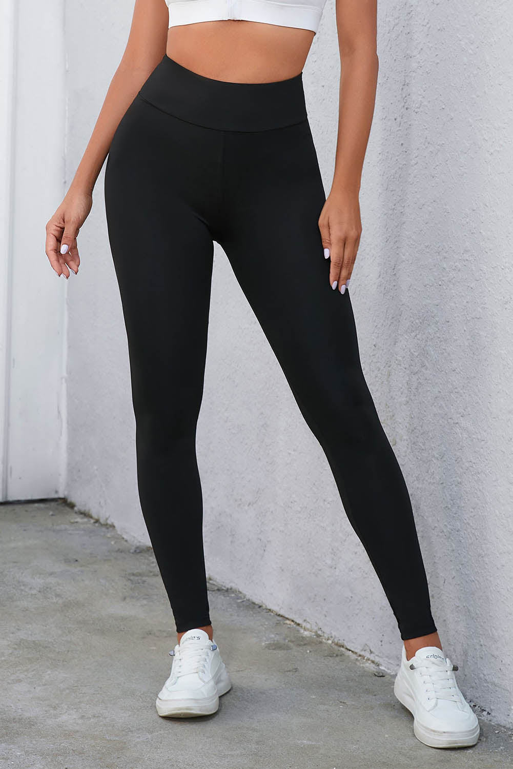 crisscross detail wide waistband leggings