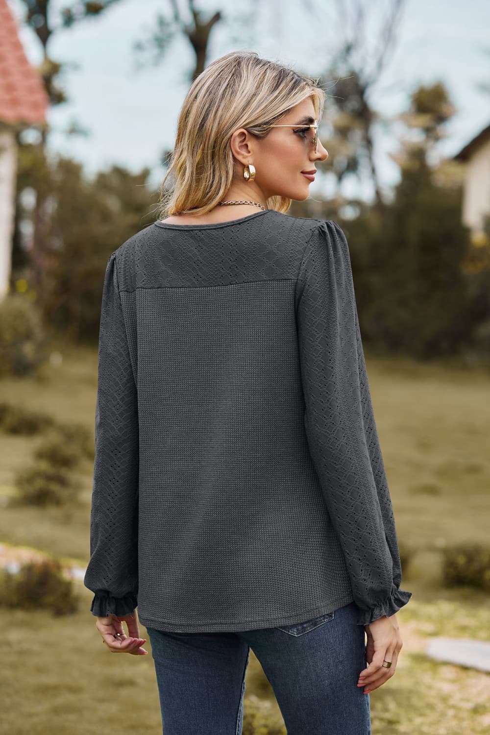 round neck puff sleeve blouse