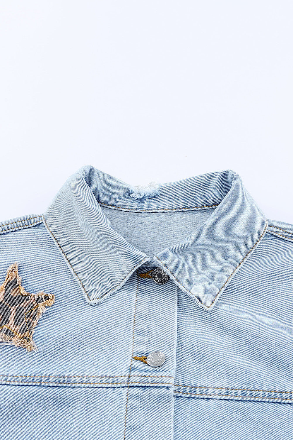 leopard star applique distressed denim jacket