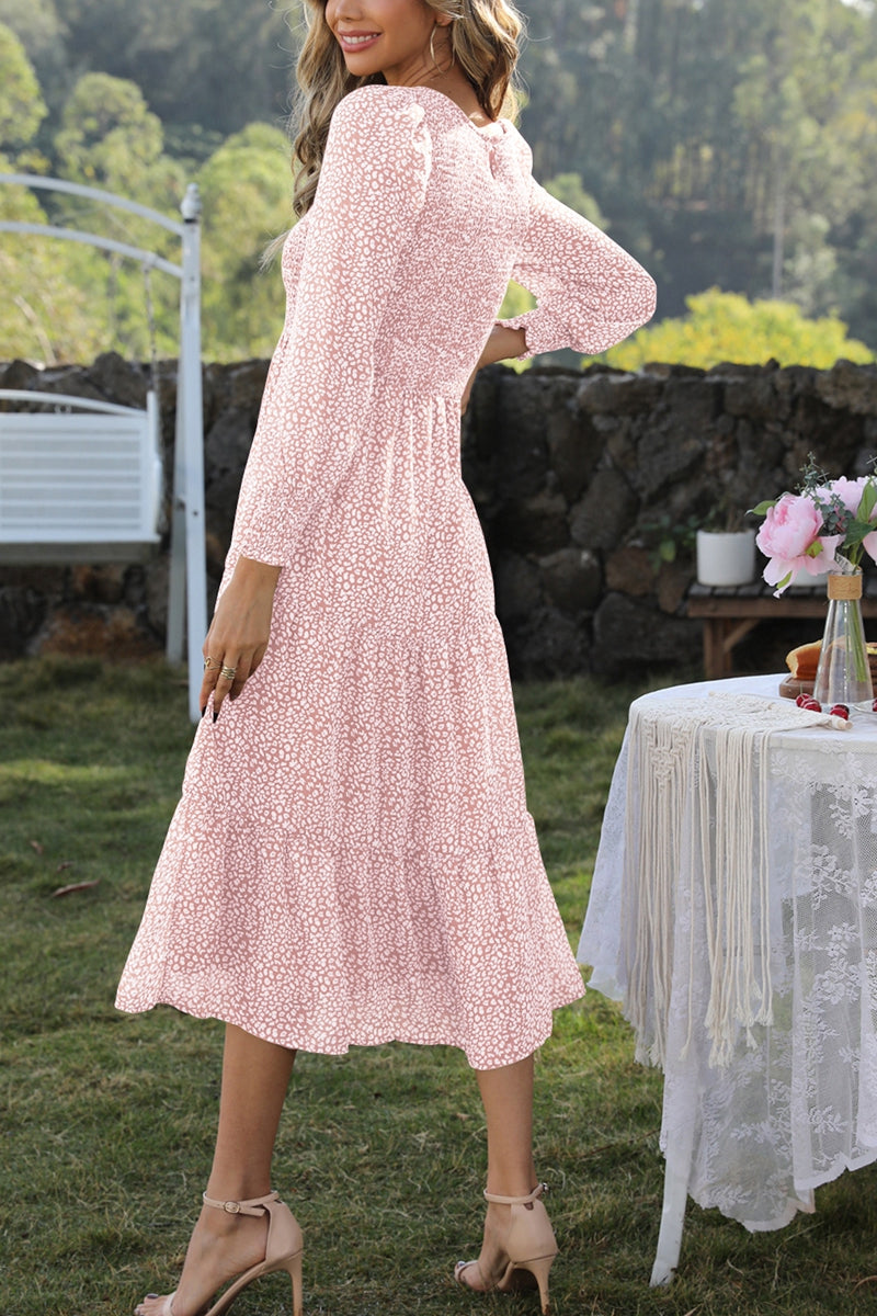round neck lantern sleeve midi dress