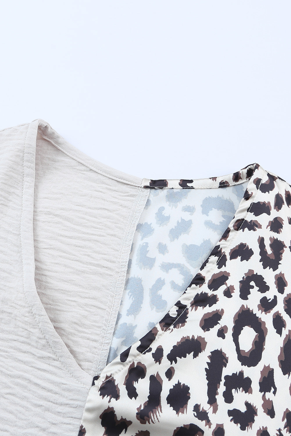 leopard color block v-neck blouse