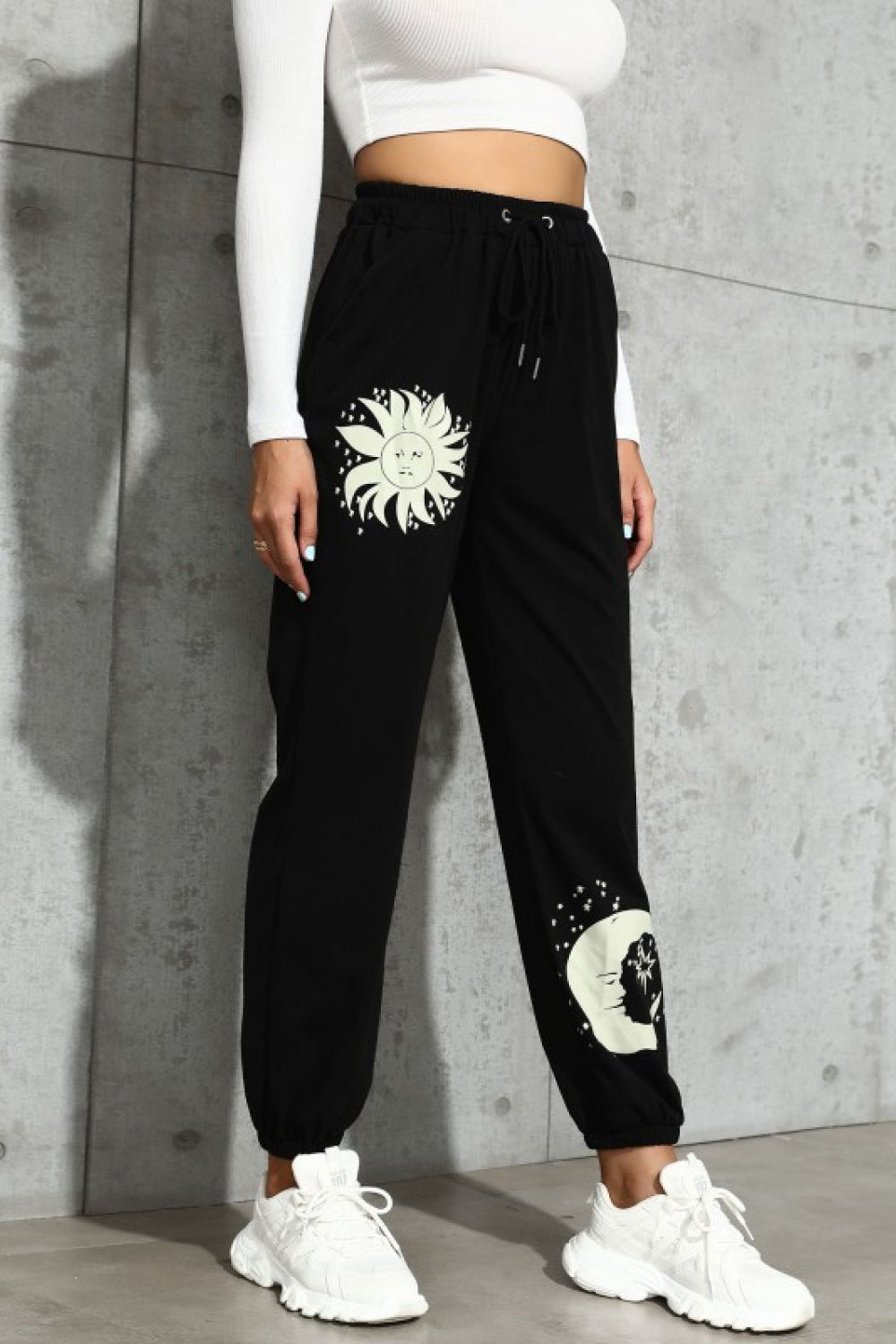 sun and moon graphic drawstring joggers