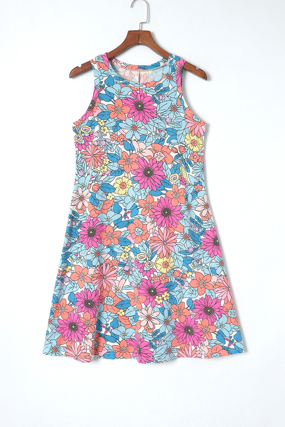 floral round neck sleeveless dress