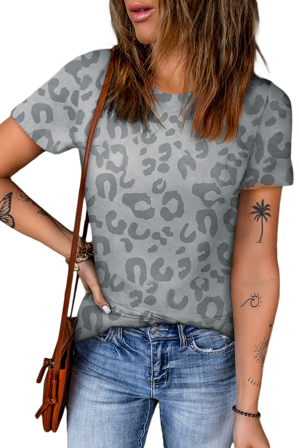 leopard round neck tee