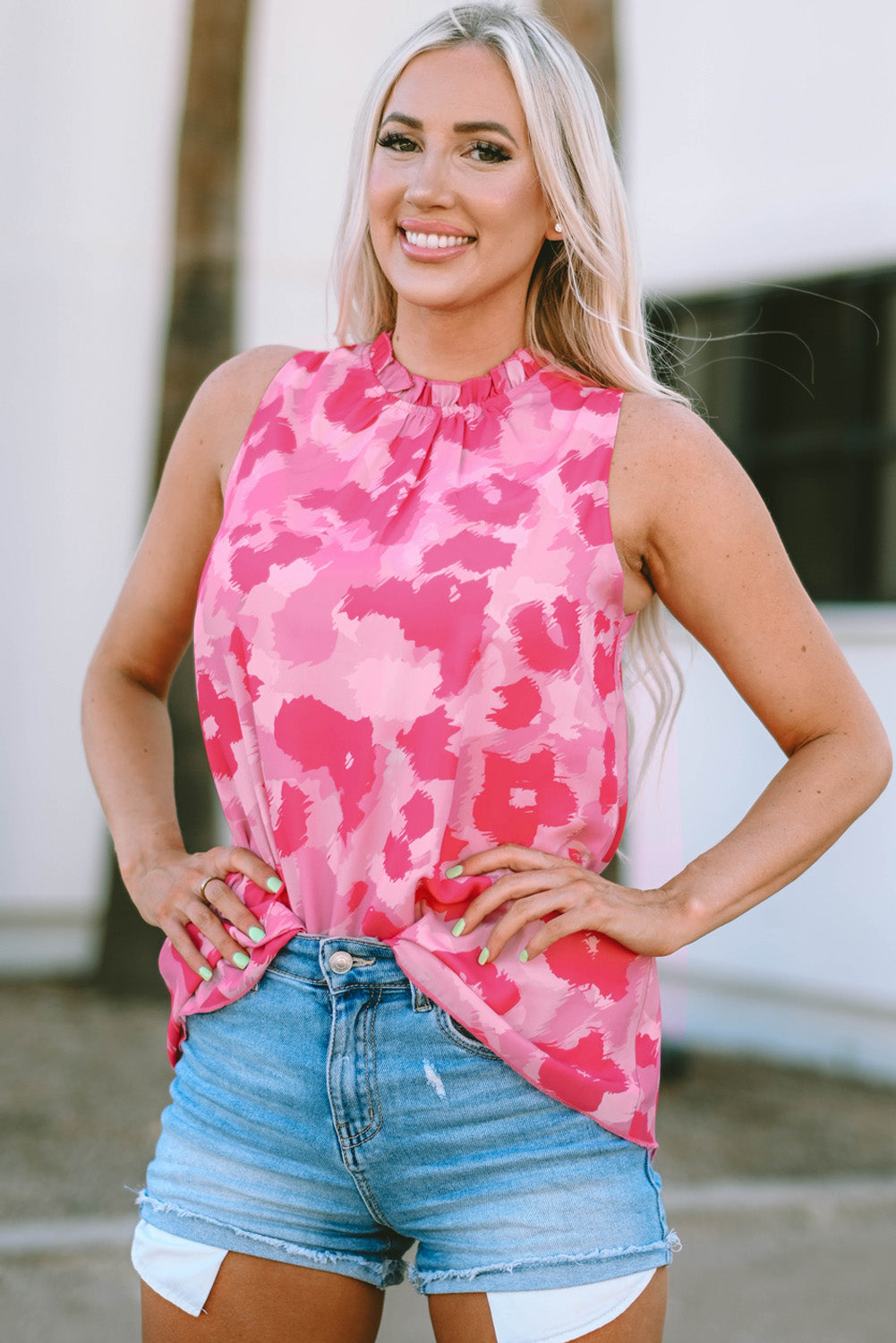 printed frill trim tank