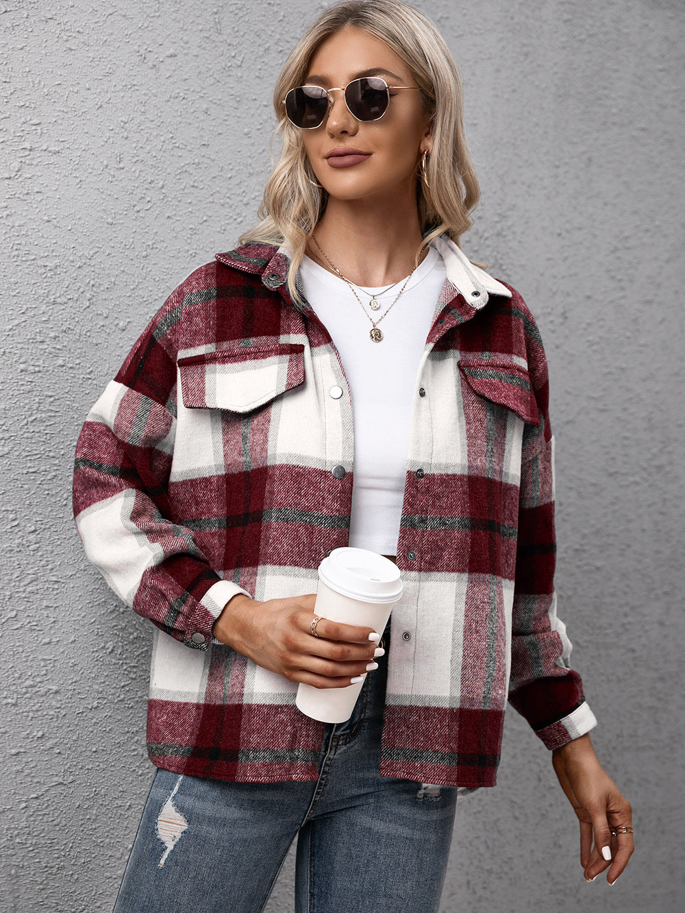 plaid long sleeve shirt jacket