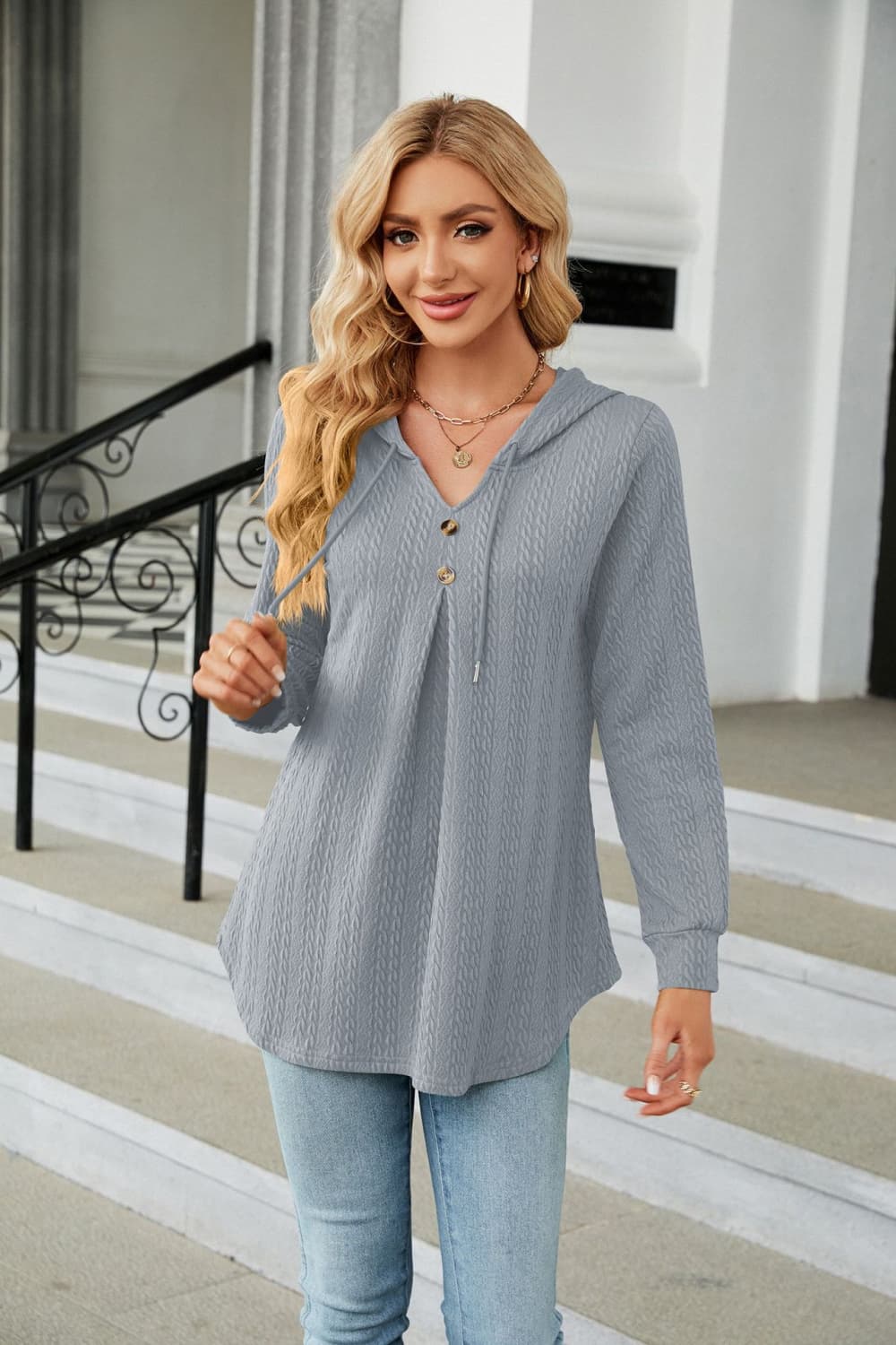 long sleeve hooded blouse