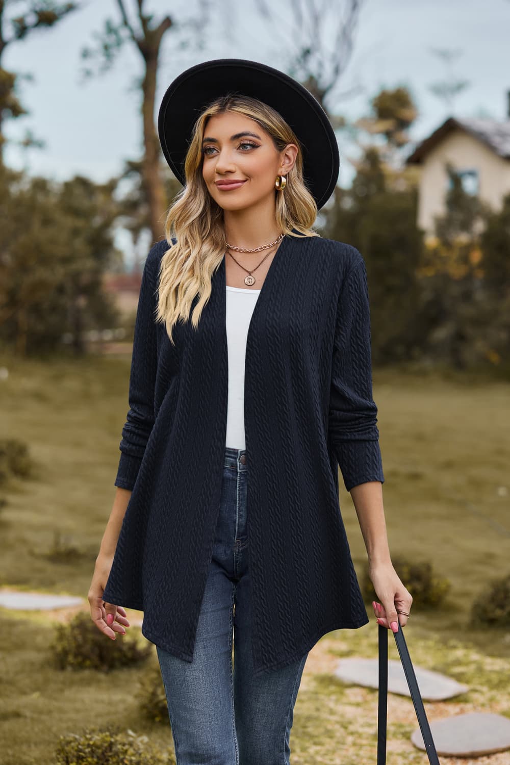 open front long sleeve cardigan