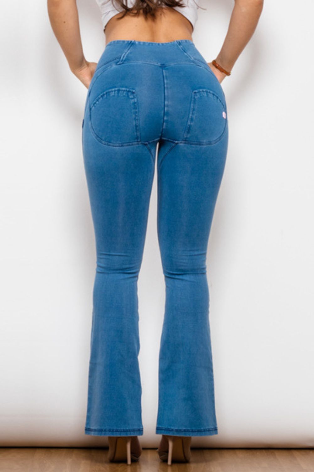 zip-up wide waistband long jeans