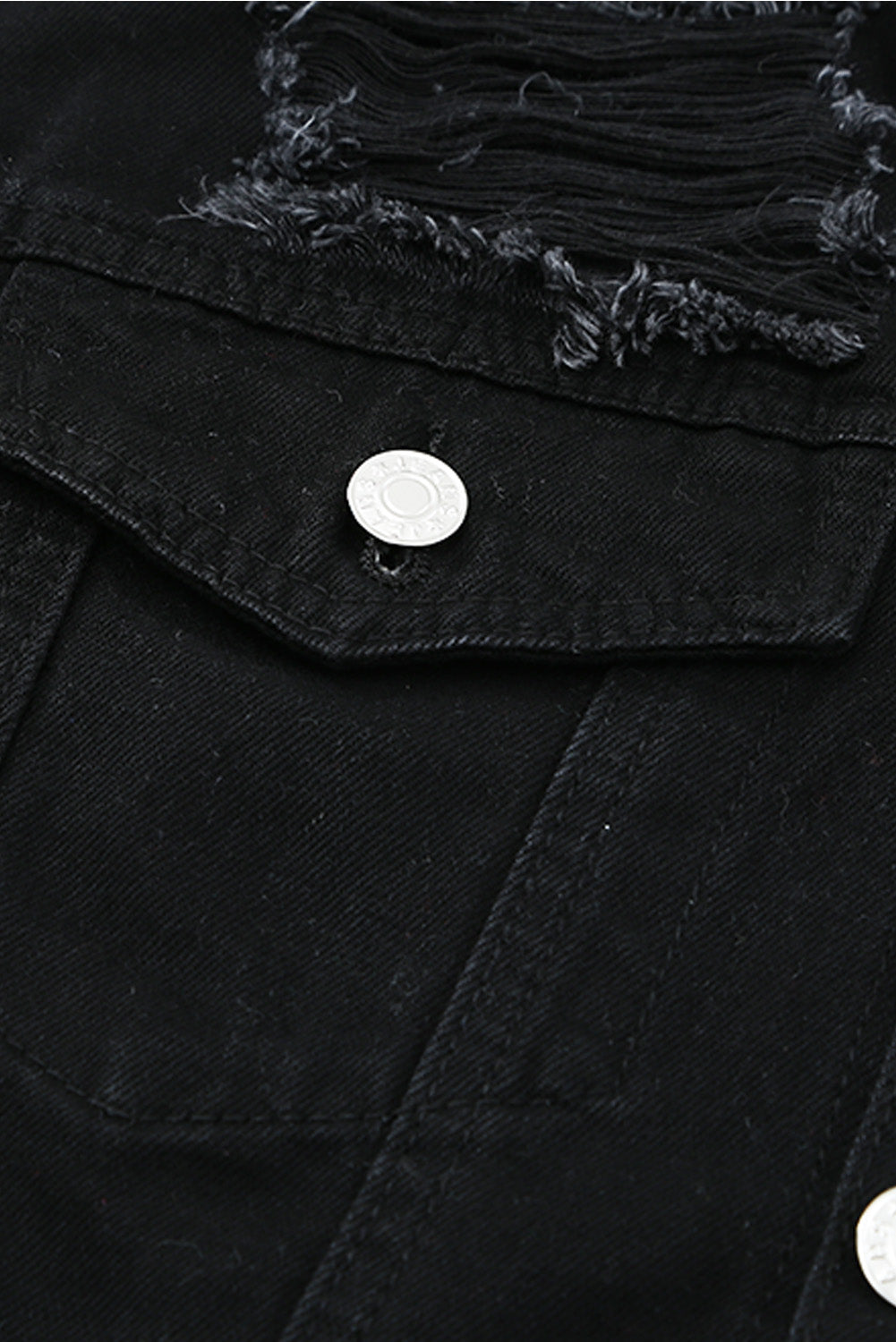 distressed button-up denim jacket with pockets