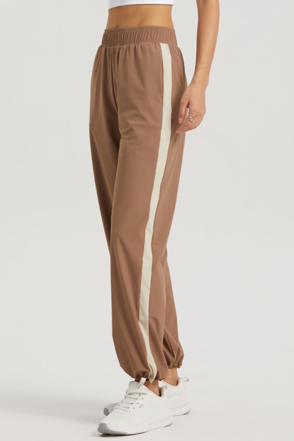 side stripe elastic waist sports pants