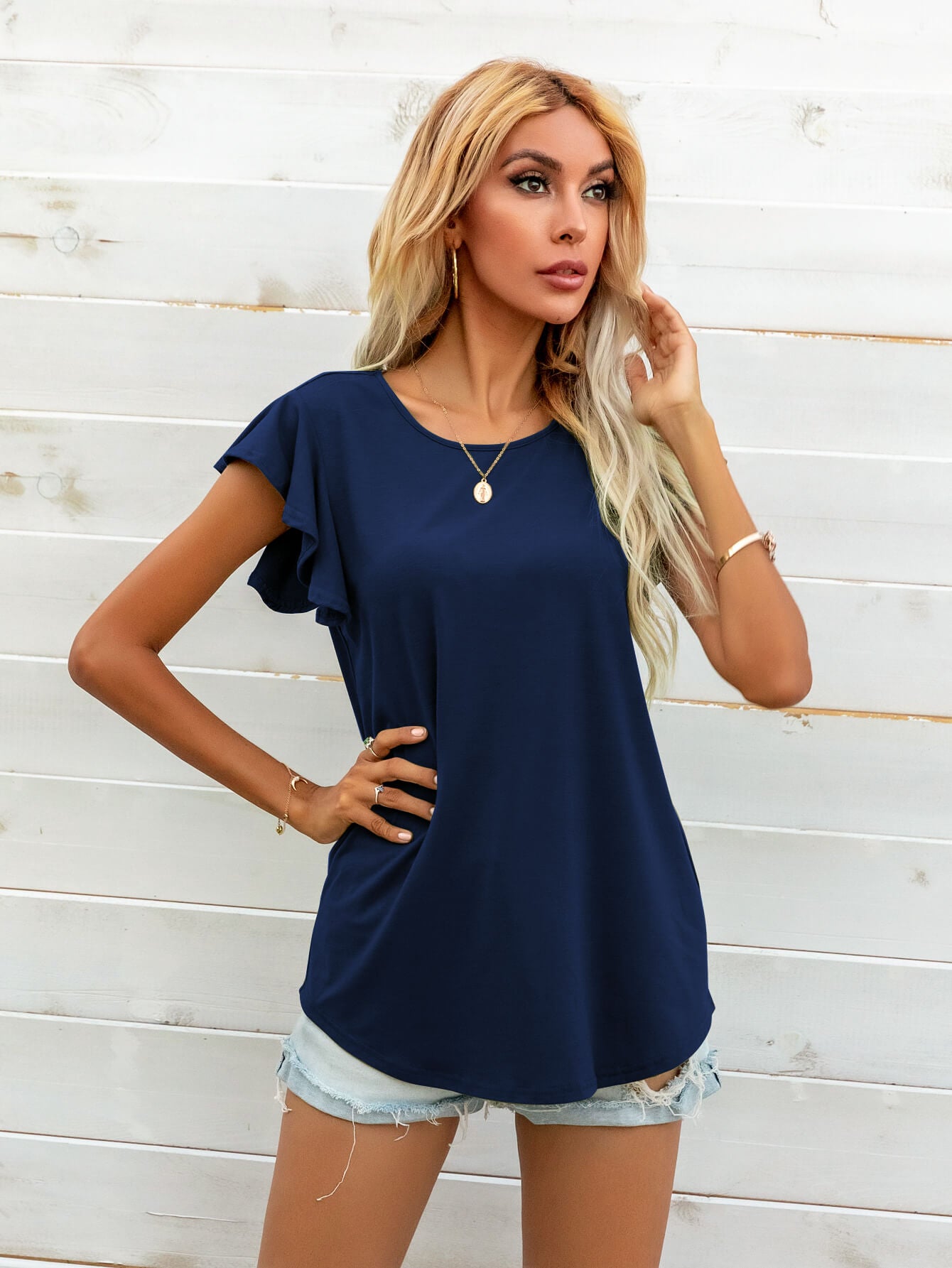 round neck butterfly sleeve top
