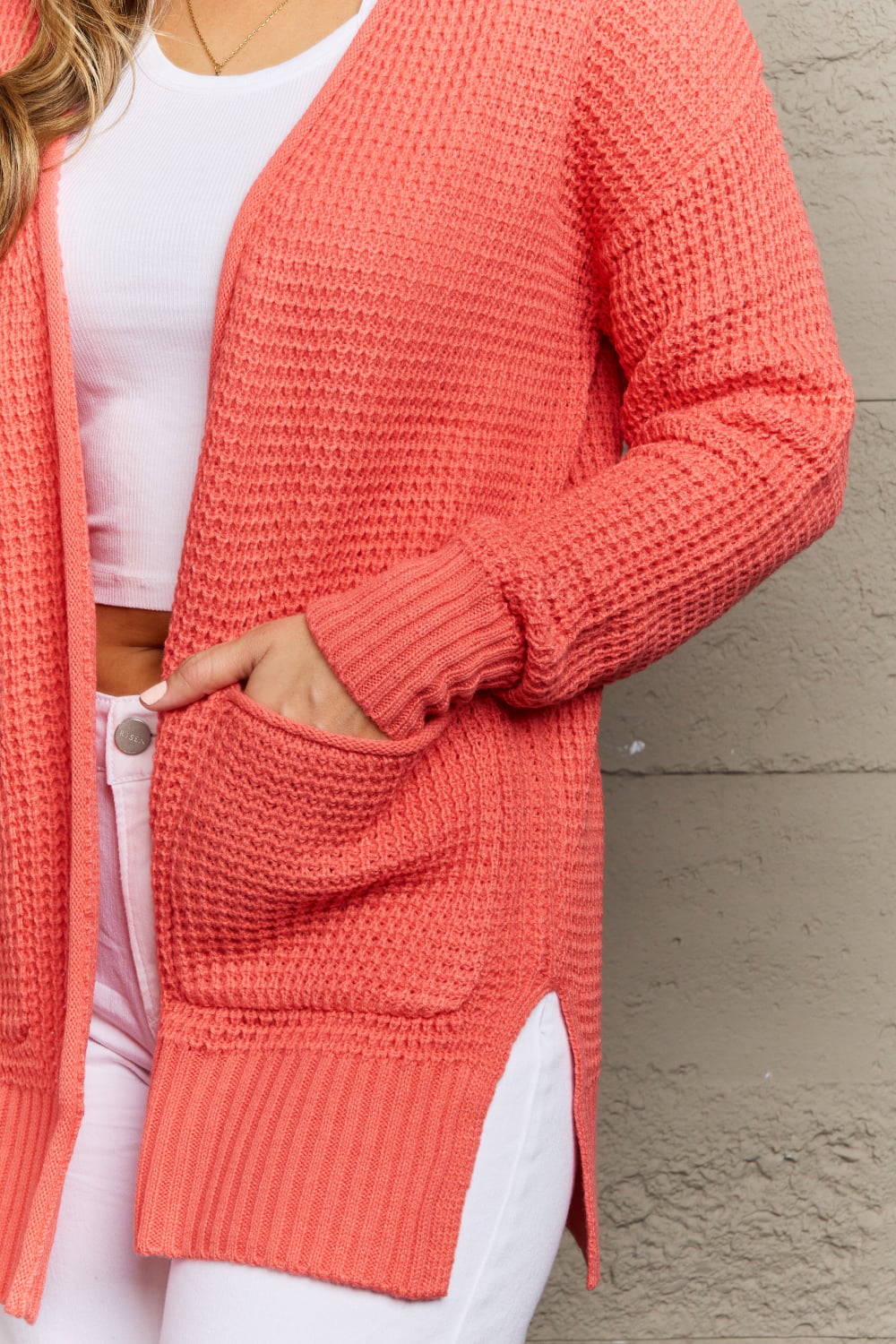 zenana bright & cozy full size waffle knit cardigan