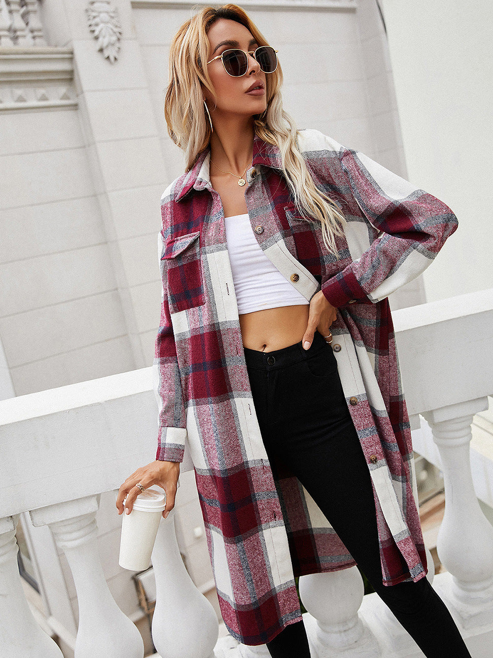 plaid longline shirt jacket