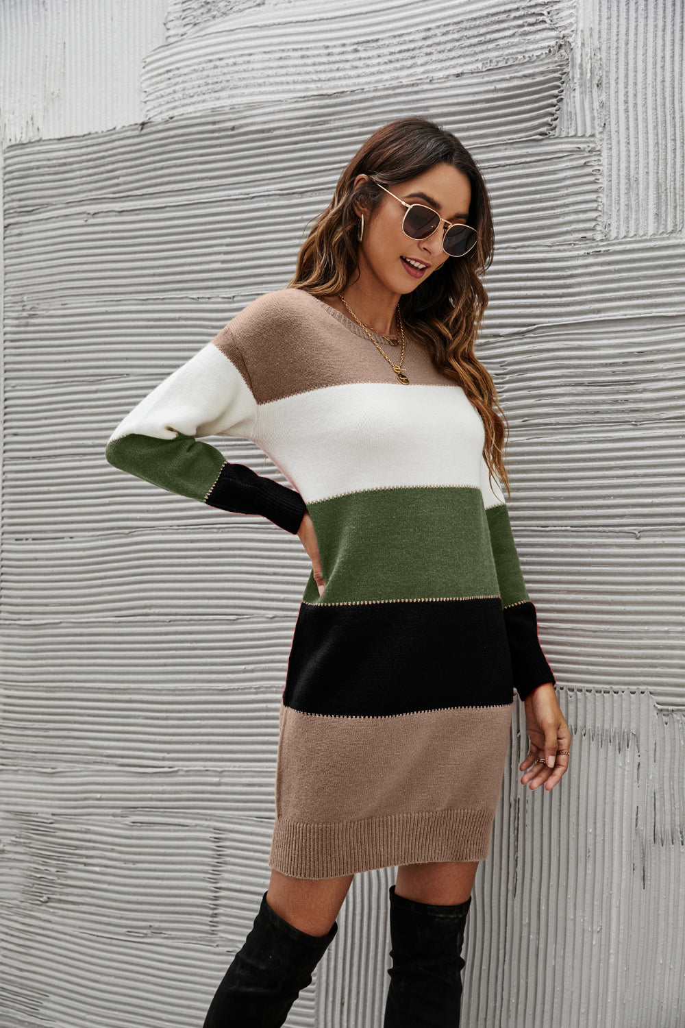 woven right striped sweater dress