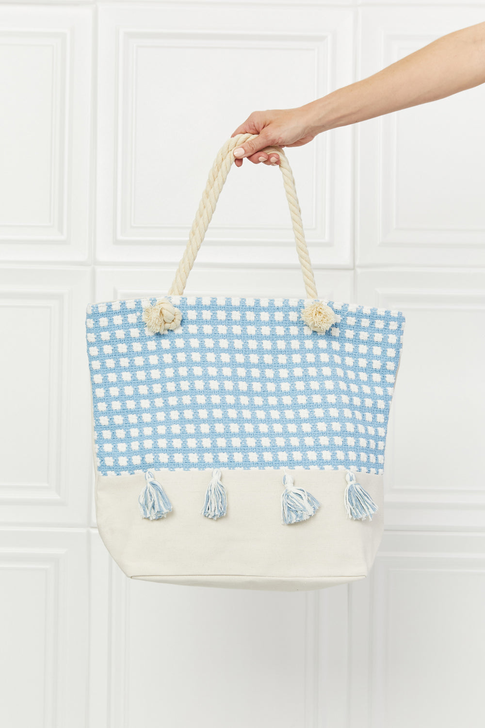 justin taylor picnic date tassel tote bag