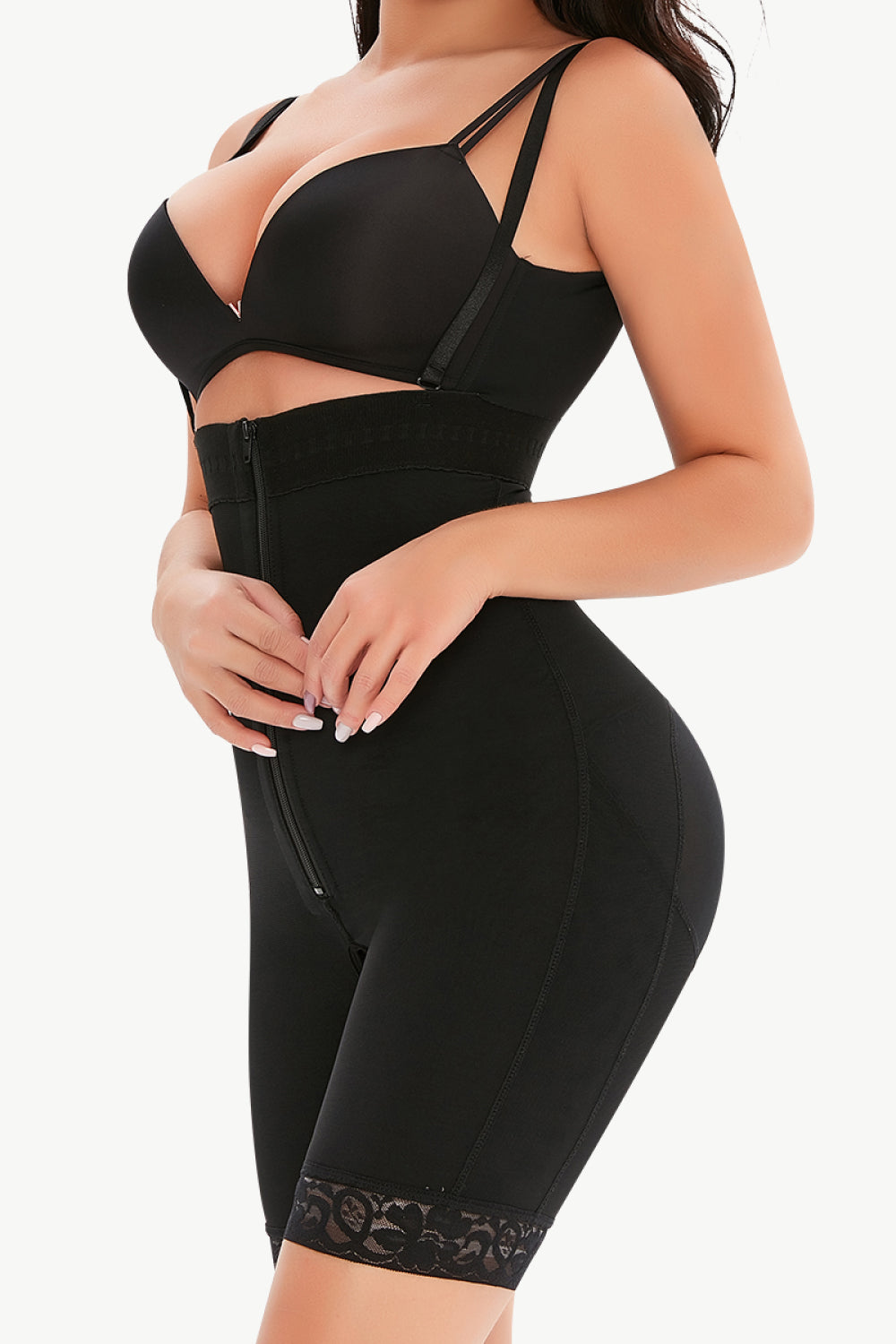 full size lace detail zip-up under-bust shaping bodysuit