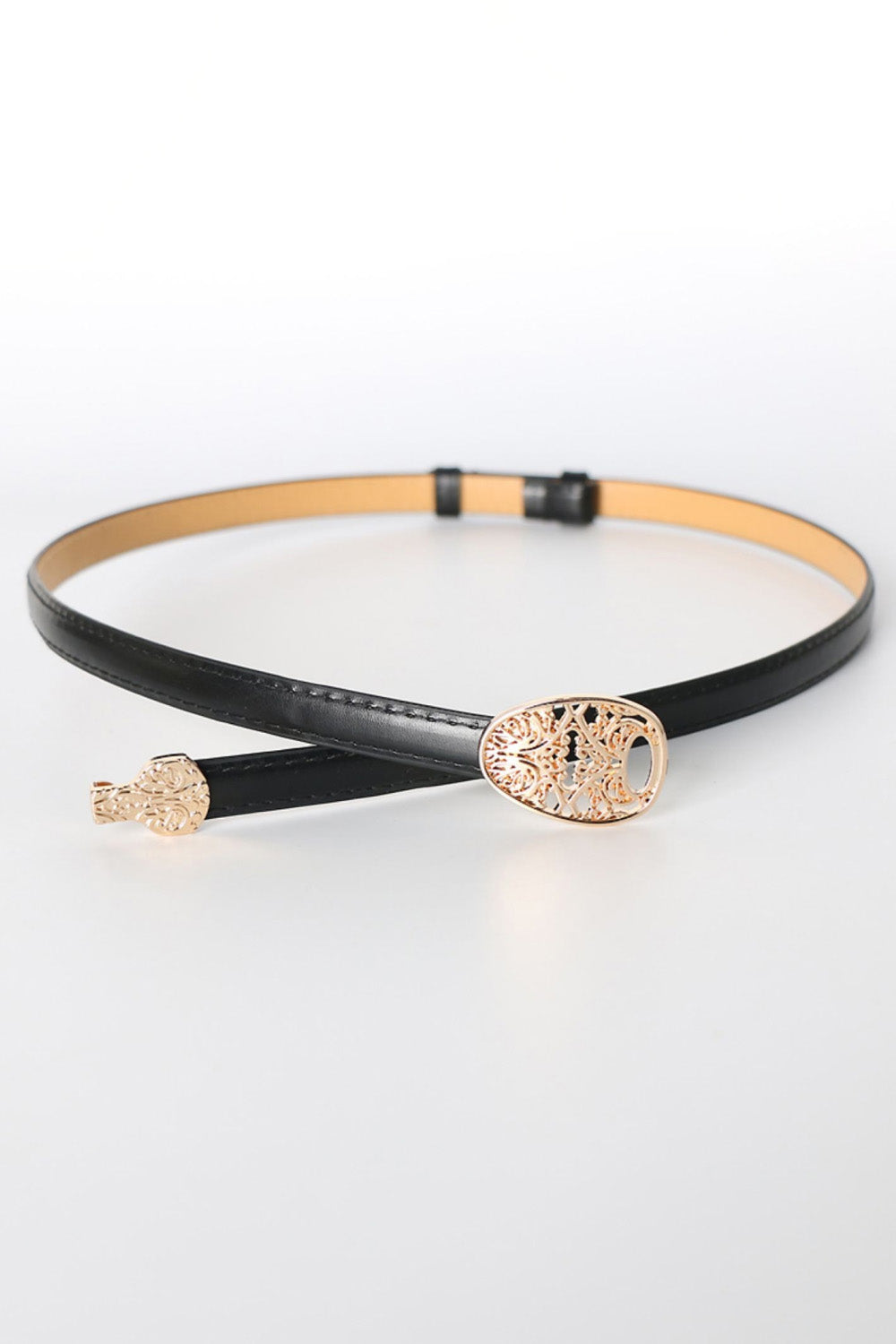 skinny pu leather belt with alloy buckle