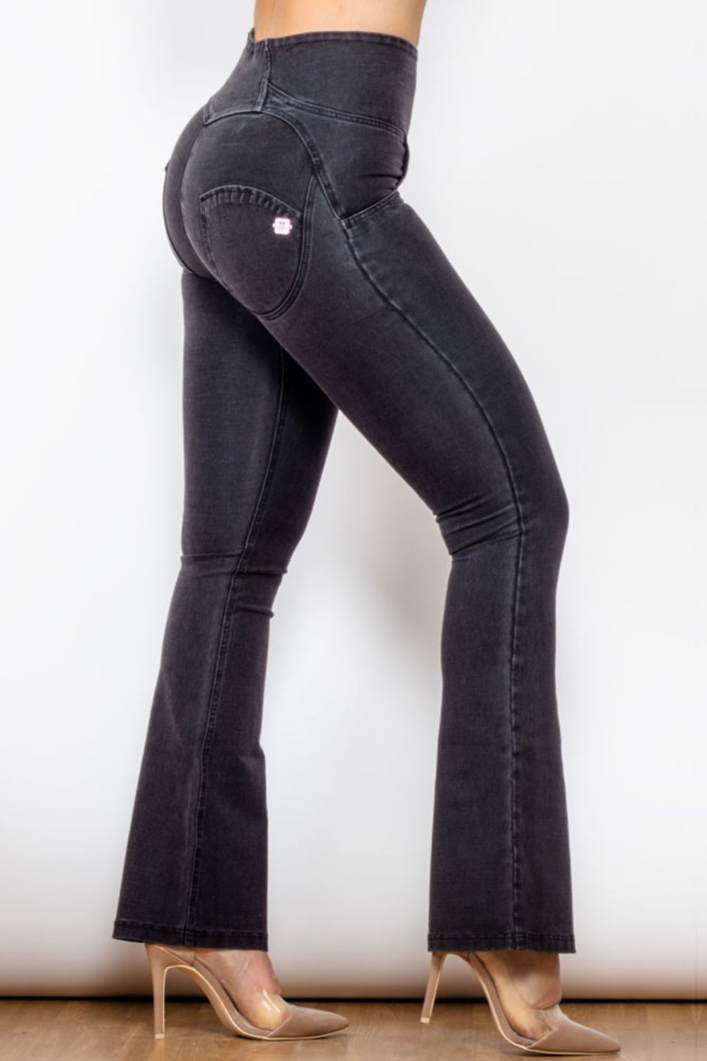 zip detail flare long jeans