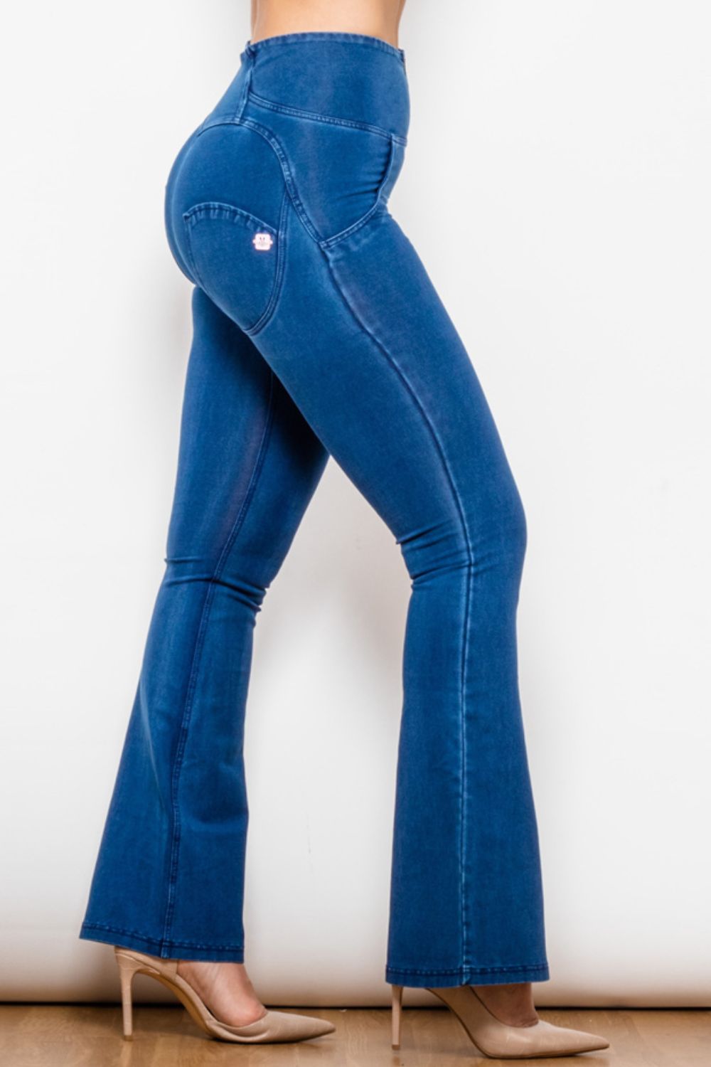 high waist zip detail  flare long jeans