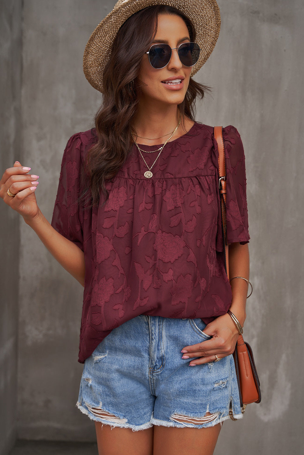 round neck puff sleeve blouse