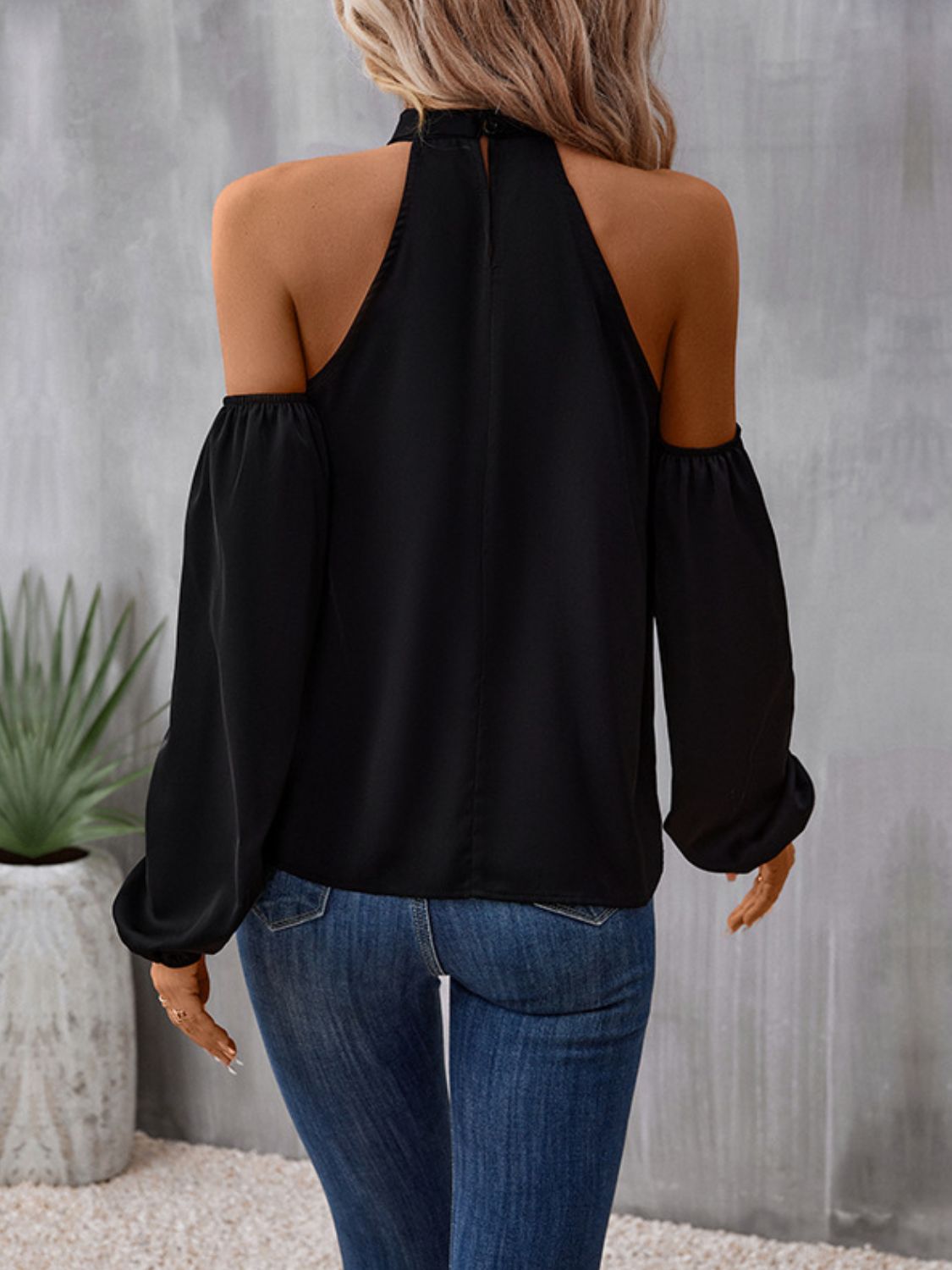 grecian cold shoulder long sleeve blouse