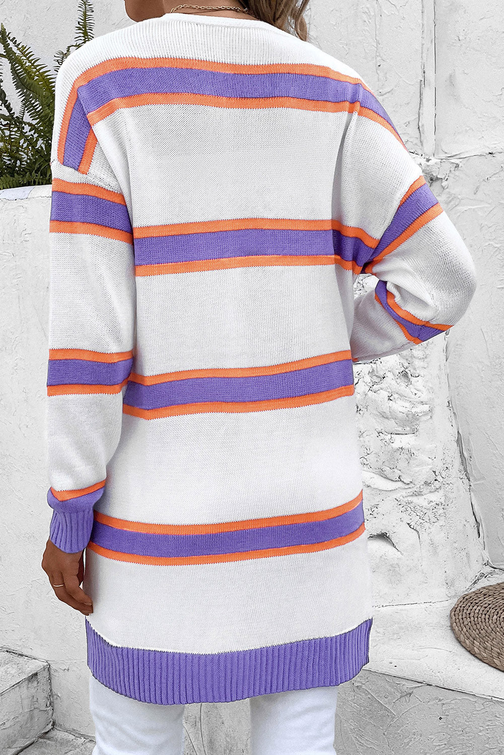 striped dropped shoulder cardigan