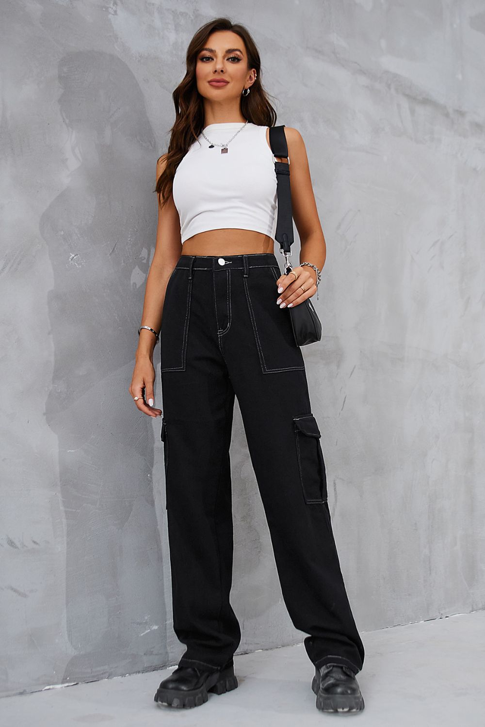 baeful long straight leg jeans with pockets