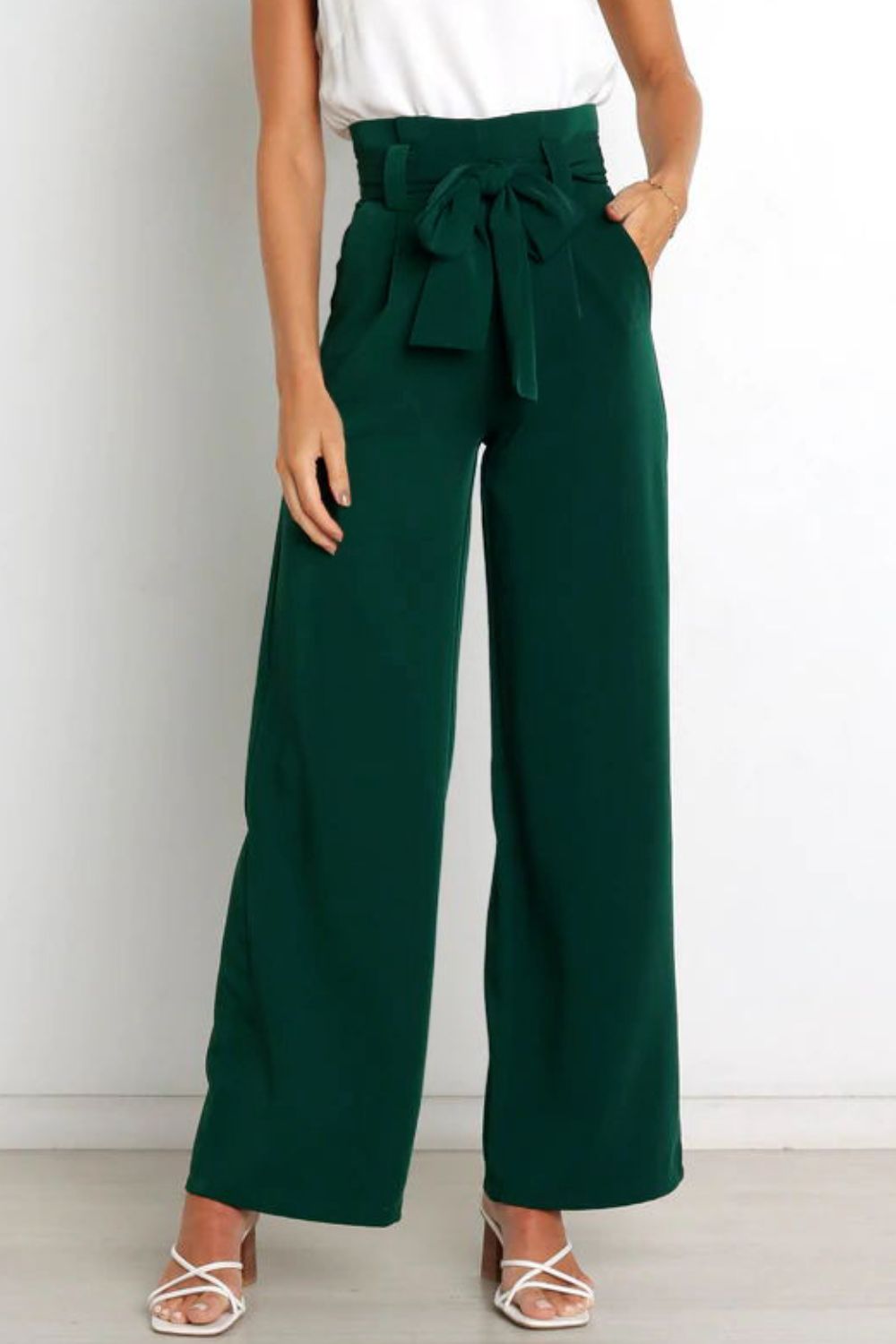 tie front paperbag wide leg pants