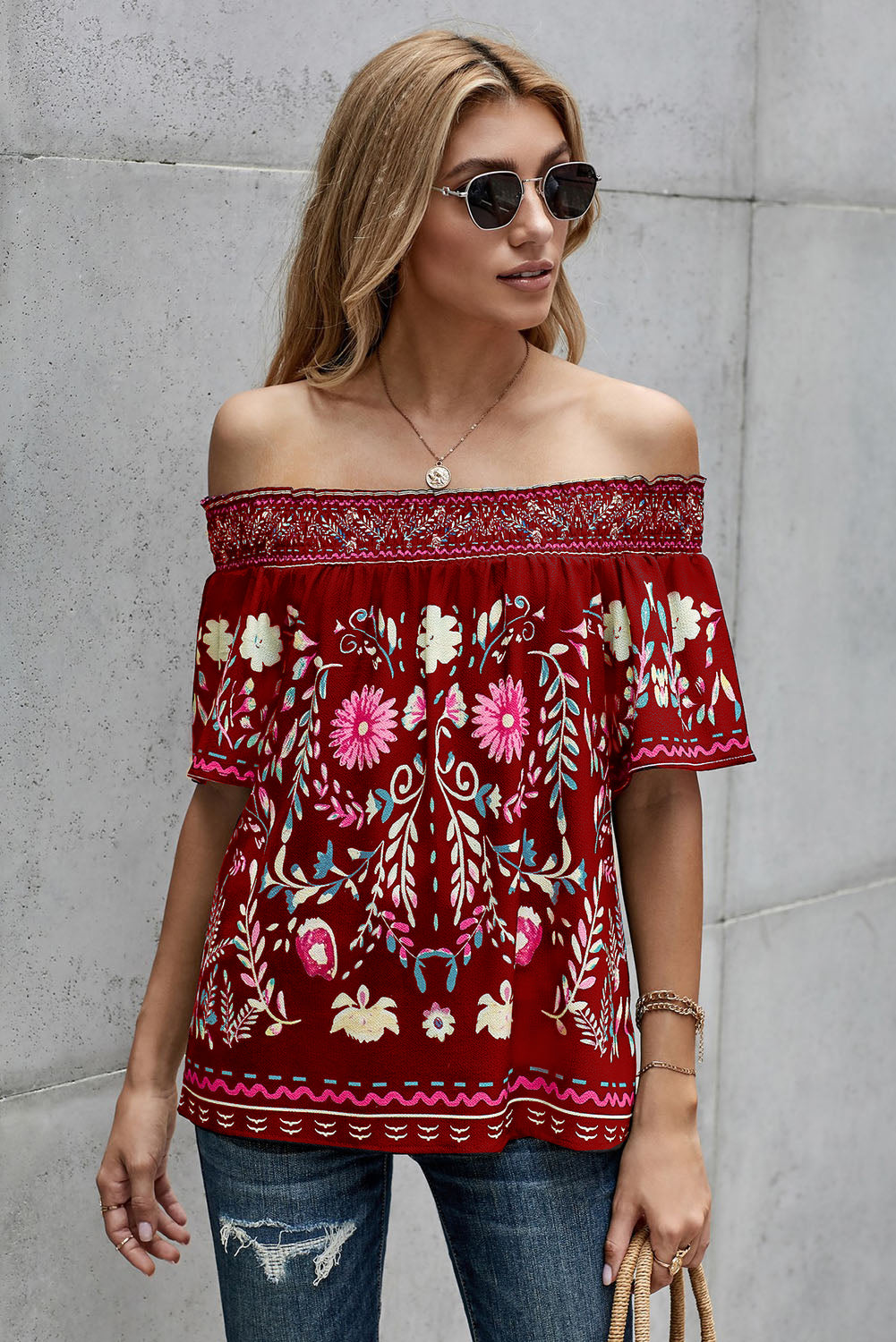 floral off-shoulder blouse