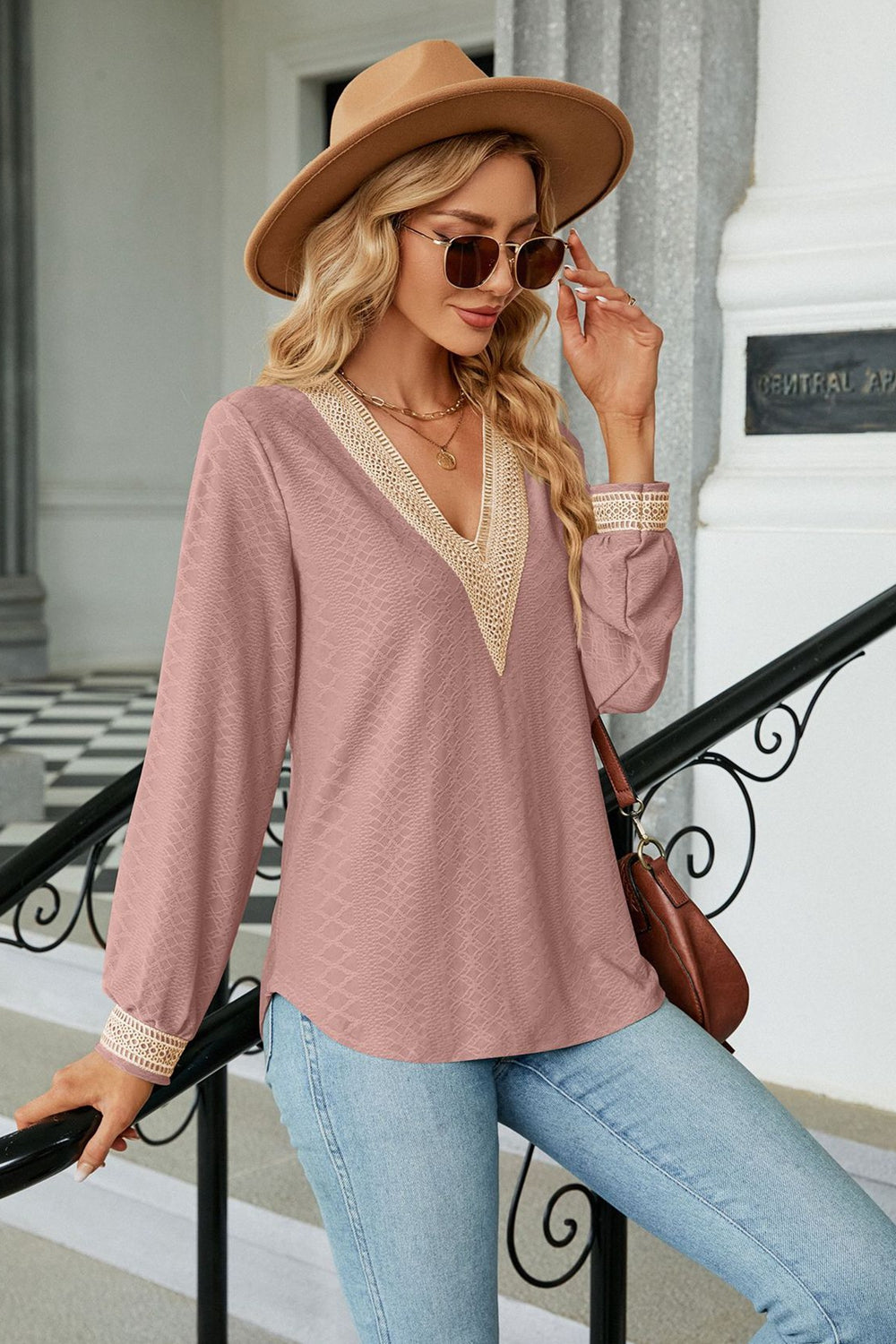 v-neck long sleeve blouse