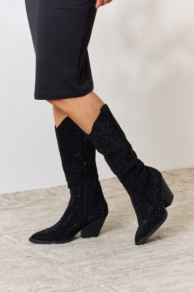 forever link rhinestone knee high cowboy boots