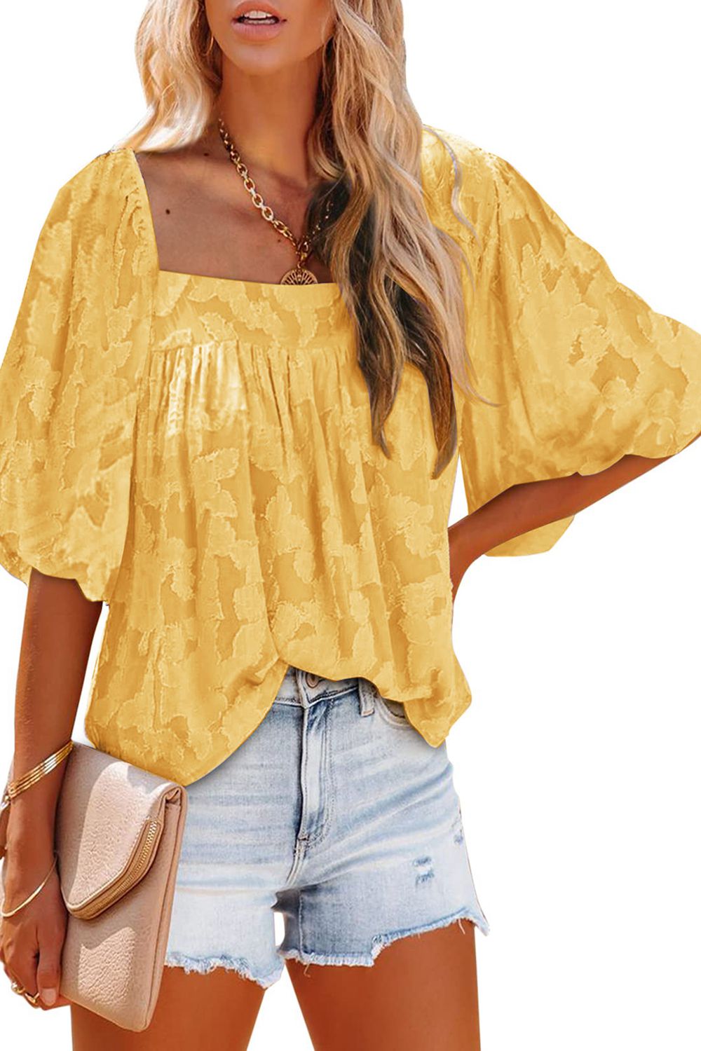 square neck puff sleeve blouse