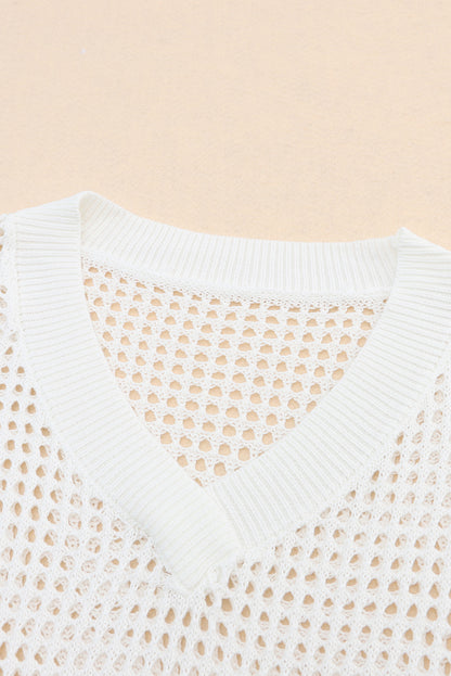 Openwork V-Neck Dropped Shoulder Knit Top