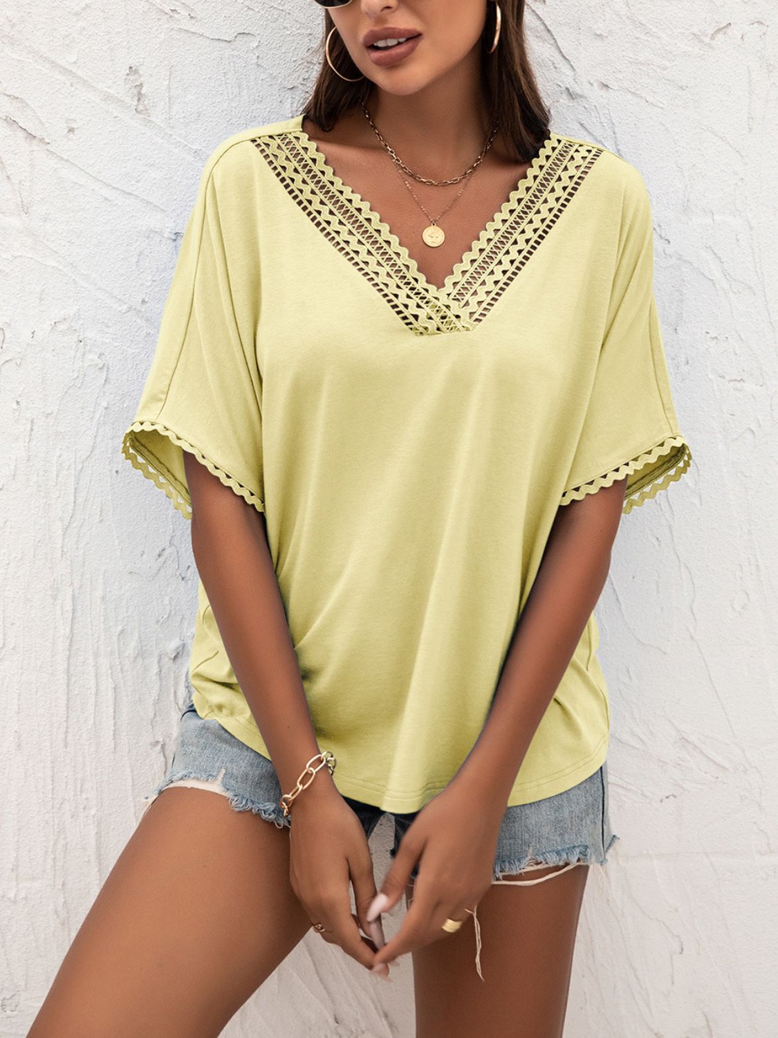 v-neck short sleeve blouse