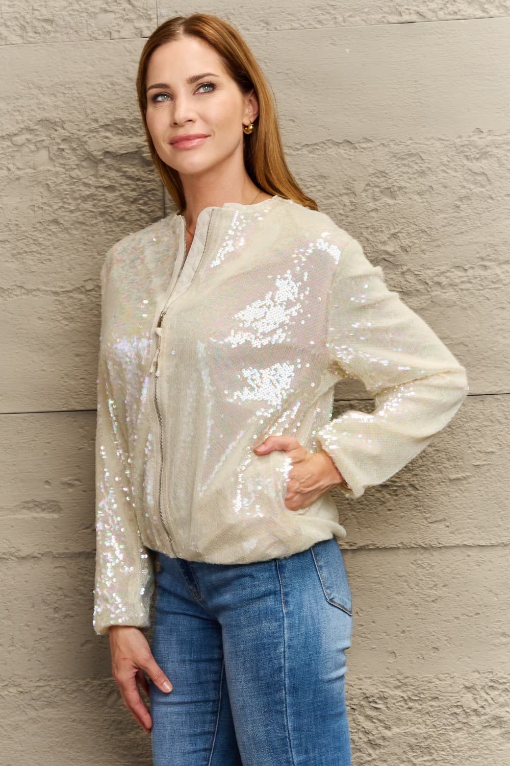 sequin zip-up jacket