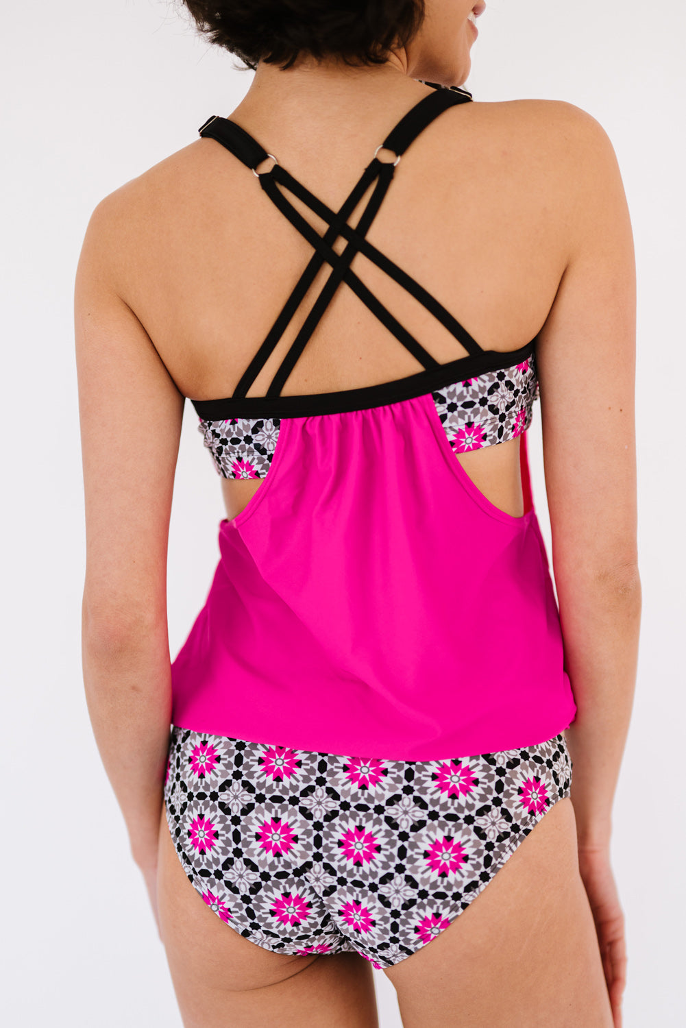 cutout crisscross back tankini set