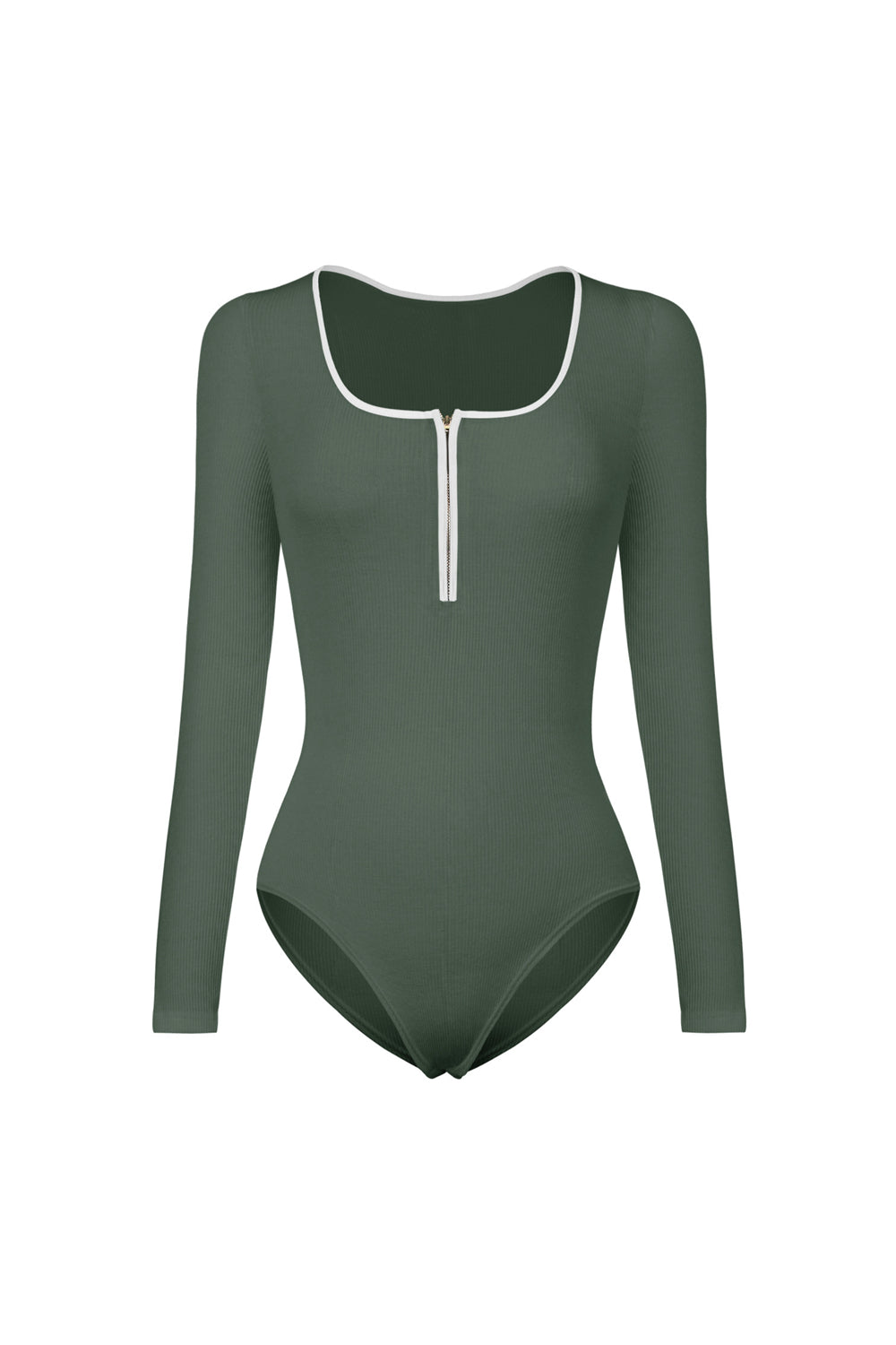 contrast trim ribbed long sleeve bodysuit