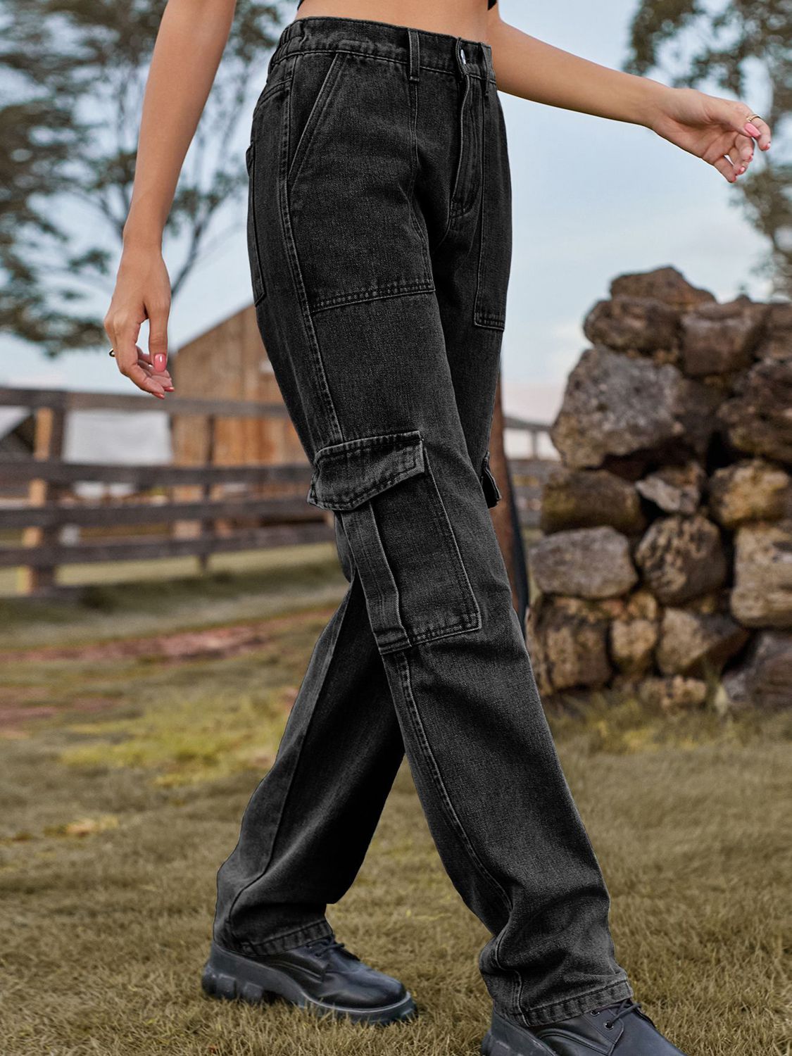 high waist cargo jeans