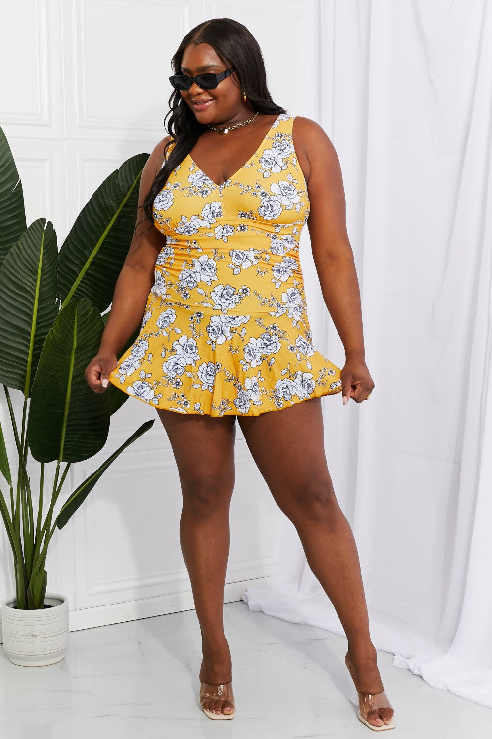 marina west swim full size clear waters swim dress in mustard