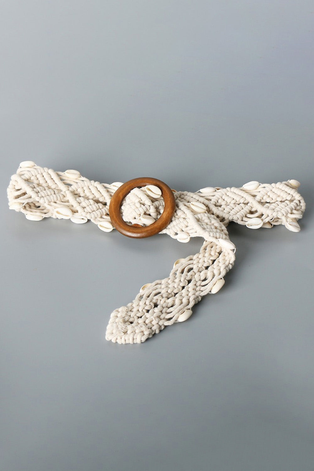 shell braid belt with wood buckle