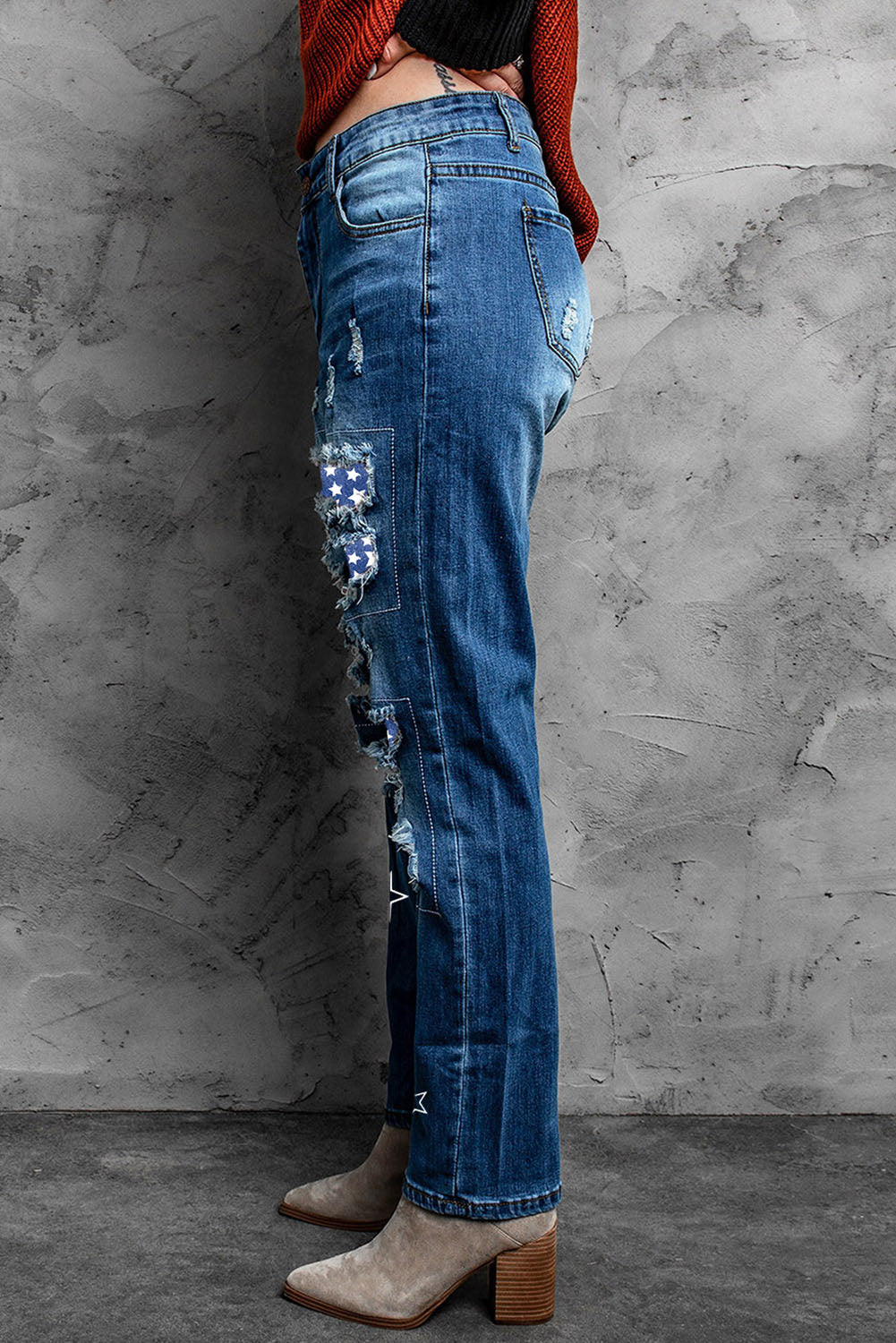 baeful printed patch distressed boyfriend jeans