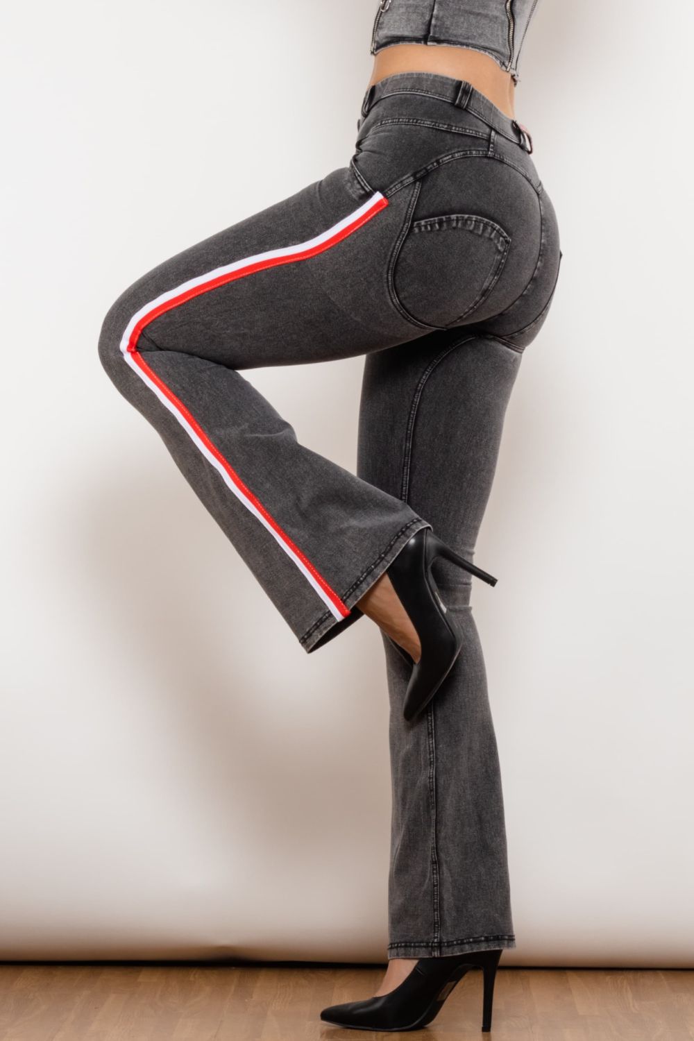 side stripe bootcut jeans