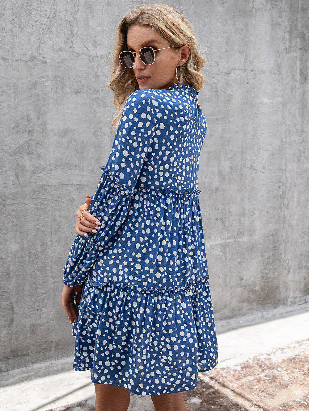 printed long sleeve tiered dress