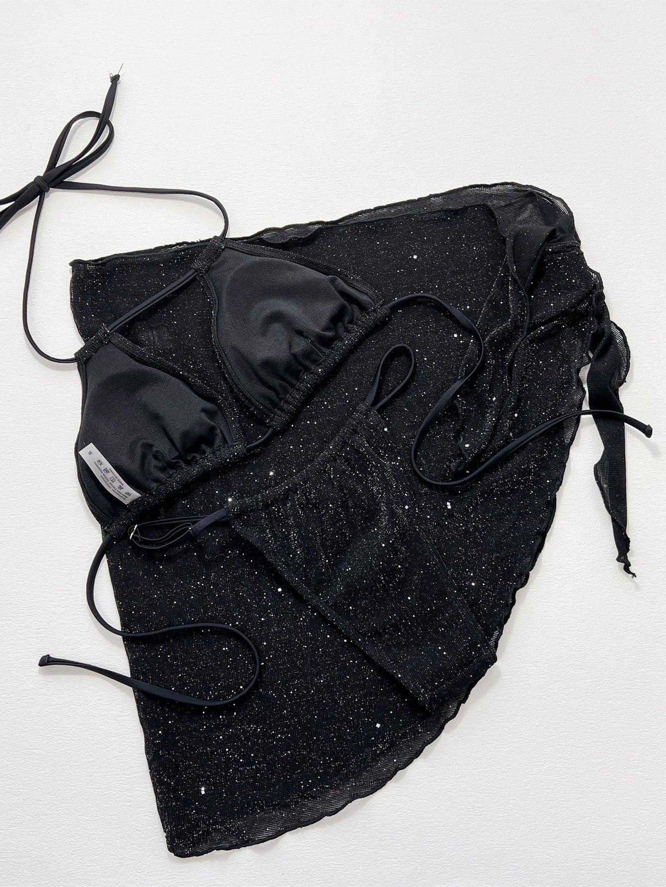 glitter halter neck backless three-piece swim set