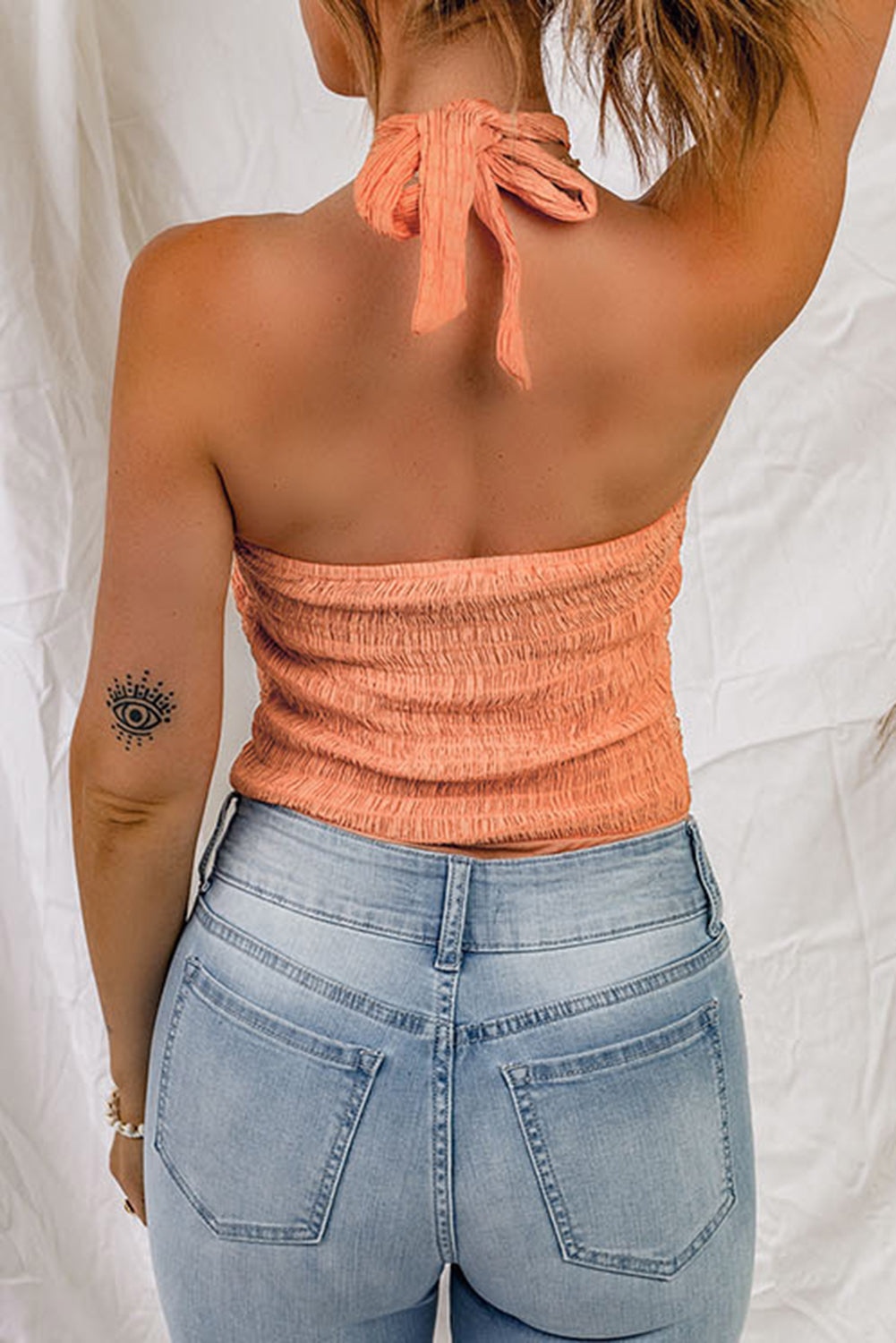 smocked halter neck top