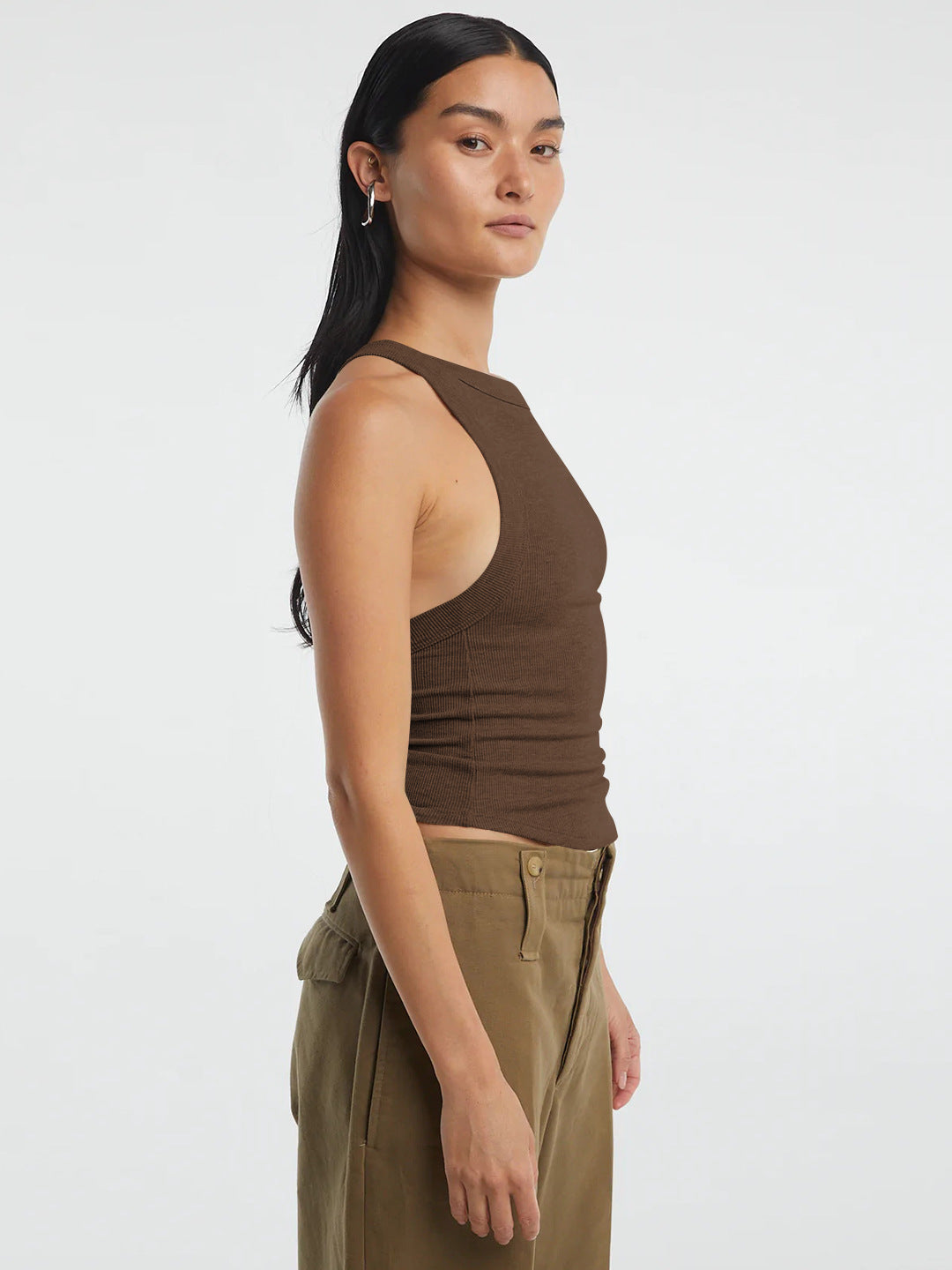 halter neck ribbed cropped top
