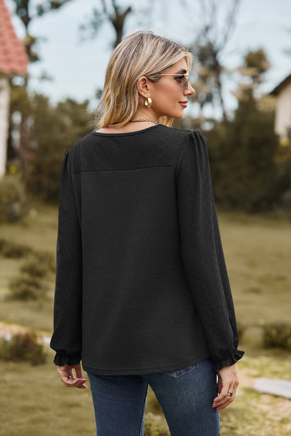 round neck puff sleeve blouse