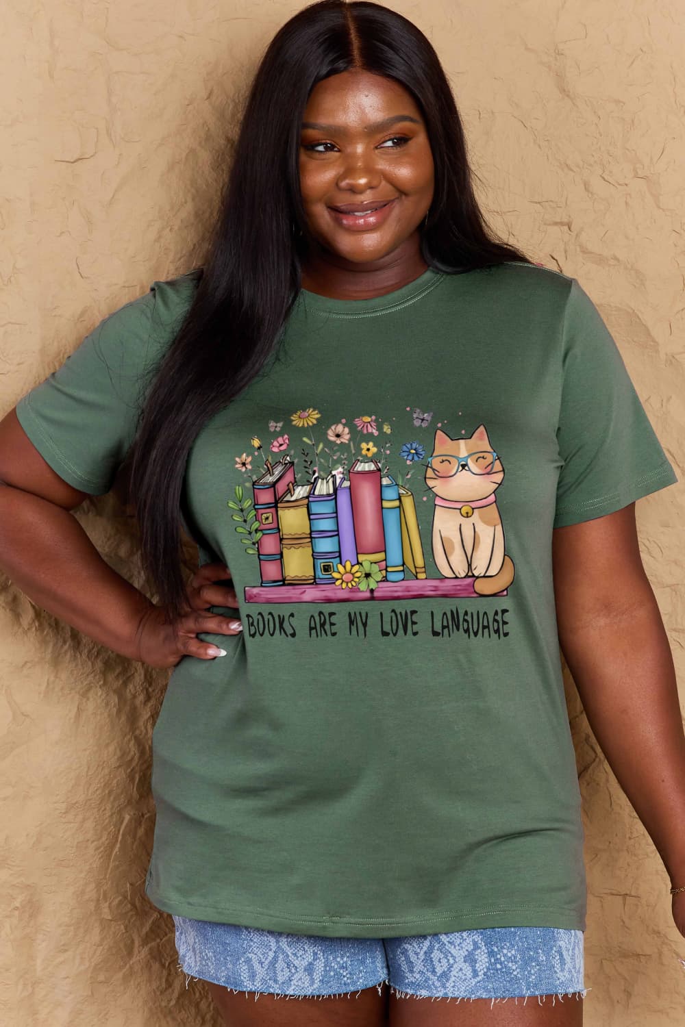 simply love full size books are my love language graphic cotton tee