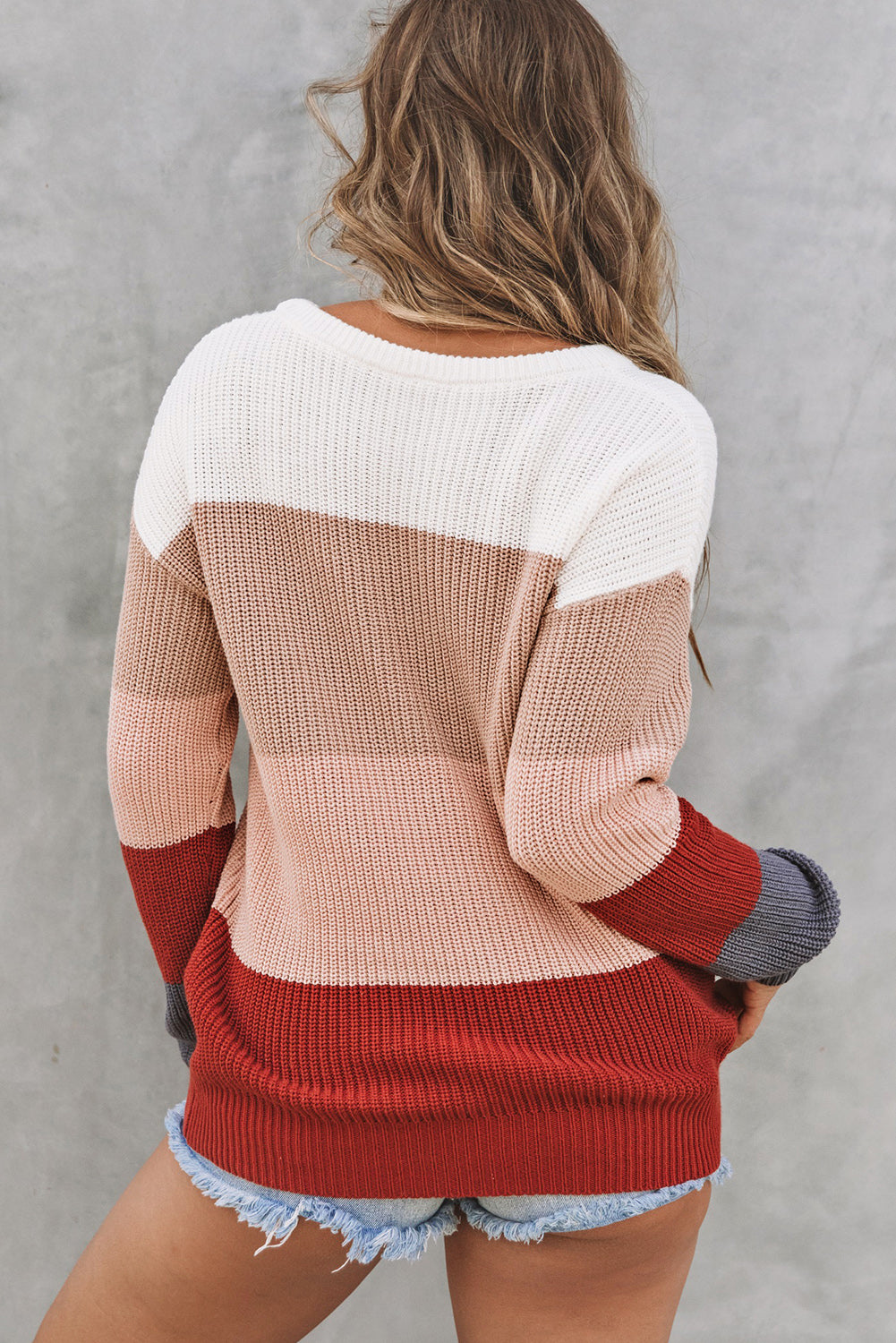 color block round neck sweater